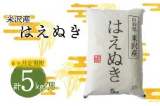 【 6ヶ月定期便 / 令和5年産 】 はえぬき 5kg ( 1袋 ) / 月 計 30kg 米沢産 2023年産 [031-011]