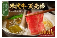 【 冷蔵 】 米沢牛 天元豚 しゃぶしゃぶ セット 計 600g 約 4～6人前 （ 米沢牛 300g / 天元豚 300g ） しゃぶしゃぶ用 豚ロース 牛 ブランド牛 ブランド豚 ブランド 肉 