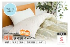 羽毛移動防止特許構造 ポーランド産ホワイトグースダウン95％ 羽毛増量 高級掛け布団 440dp シングル ブルー