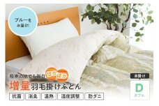 羽毛移動防止特許構造 ポーランド産ホワイトグースダウン95％ 羽毛増量 高級掛け布団 440dp ダブル ブルー