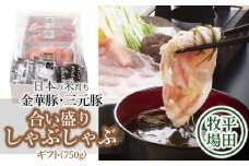日本の米育ち金華豚・三元豚　合い盛りしゃぶしゃぶギフト（750ｇ）JHS-23　とびうおのだし＆刻み昆布付き