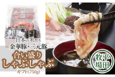 日本の米育ち金華豚・三元豚　合い盛りしゃぶしゃぶギフト（750ｇ）JHS-23　とびうおのだし＆刻み昆布付き