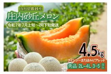 【令和7年産先行予約】 庄内砂丘メロン（赤肉）約4.5kg 2L～4L 【秀品】 3玉～５玉入 【令和7年7月上旬～7月下旬頃発送予定】山形県鶴岡産 紅花メロン 丸果庄内青果