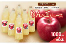 りんごジュース（鶴岡産ふじ）1000ml×6本　山形県鶴岡市　クドウファーム