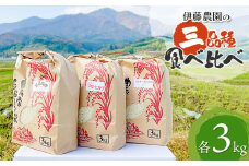 【令和7年産先行予約】 ミルキープリンセス＆コシヒカリ＆はえぬき 三種食べ比べセット 各3kg 合計9kg　伊藤農園