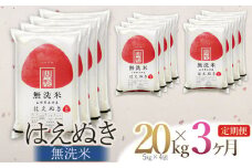 【定期便】【令和6年産】 はえぬき 無洗米 20kg(5kg×4袋) ×3回(計60kg) 山形県庄内産　有限会社 阿部ベイコク