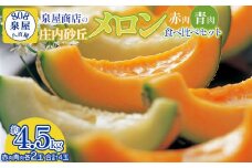 【令和7年産先行予約】泉屋商店の庄内砂丘メロン 赤肉・青肉 食べ比べセット4玉入 (約4.5kg)　K-739