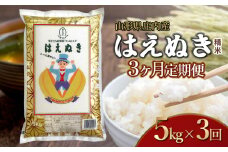 【令和6年産】【3ヶ月定期便】はえぬき 精米 5kg×3回 計15kg 山形県 庄内産　米食味鑑定士お薦め 