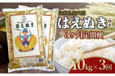 【令和6年産】【3ヶ月定期便】はえぬき 精米 10kg×3回 計30kg 山形県 庄内産　米食味鑑定士お薦め 
