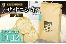 【令和7年産先行予約】【定期便12ヶ月】 殿やの 「ササニシキ」玄米 10kg (10kg×1袋) ×12ヶ月 山形県鶴岡市産　K-775