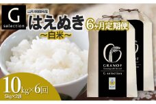 【令和7年産先行予約】【定期便6ヶ月】 Gセレクション はえぬき 白米 10kg (5kg×2袋)×6ヶ月 山形県鶴岡市産　株式会社グラノフ