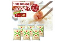 10月中旬発送開始／【6回定期便】 特別栽培米 つや姫 5kg×6ヶ月連続 計30kg 令和7年産 山形県産 精米 白米 庄内米 米 ごはん ご飯 酒田市 庄内 山形県 東北 農協 JAそでうら SM0037