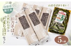 新庄の田舎そば5人前・天然わらびのたまり漬けセット 乾麺 蕎麦 山菜 ざるそば ソバ 乾めん 麺類 年越し 小分け わらび 蕨 野菜 東北 F3S-1588