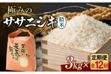 定期便 全12回 極みのササニシキ（精米）3kg 米 お米 おこめ ふるさと納税 山形県 新庄市 F3S-2389
