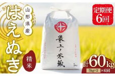 令和7年産 先行予約 ＜定期便 6回＞ 山形県産 はえぬき 精米 10kg （5kg×2）【最上ノ米蔵】 F3S-2489