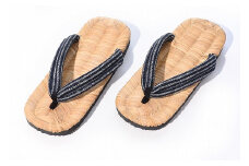 竹皮草履・和 -NAGOMI- 縞【鼻緒（前坪）】黒・Lサイズ（25.0～26.5cm）室内用　013-H-KZ001-B-L