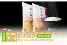 【先行予約】 新米 米 はえぬき 毎月定期便 10kg×3回 精米 令和7年産 2025年産 2025年11月下旬～ ja-haxxa10-sm11to1c