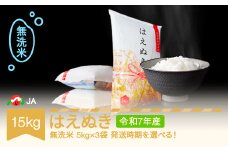 【先行予約】新米 米 15kg 5kg×3 はえぬき 無洗米 令和7年産 2025年11月上旬 ja-hamxa15-11a