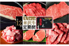 【定期便12ヶ月】合計約5.8kg！大場の「A5ランク」米沢牛が12ヶ月連続で届く！サーロイン、ヒレ、リブロース、カルビ、もも肉の他に味噌漬けで米沢牛を食べ尽くす定期便_B104