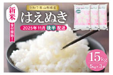 【令和7年産米】★2025年11月後半発送★はえぬき 15kg（5kg×3袋）山形県 東根市産　hi002-033-113-1