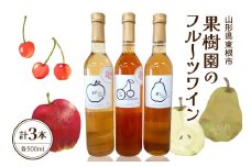 果樹園のフルーツワイン3種（3本入り）りんご さくらんぼ ラフランス ワイン 山形県 東根市 滝口観光果樹園提供 hi030-037