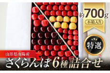 【令和7年産先行予約】 さくらんぼ 6種詰合せ 約700g (特選 木箱入り) 《令和7年6月中旬～発送》 『最上園』 さくらんぼ サクランボ 特選 6種 詰合せ セット 食べ比べ 果物 フルーツ デザート 生産農家直送 月山錦 さがえ大将錦 紅秀峰 サミット 佐藤錦 紅夢鷹 子夏 山形美人 絢のひとみ 予約 山形県 南陽市 [680]