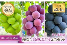 【令和6年産先行予約】 種なし高級ぶどう3色セット 計約2.1kg 《令和6年9月中旬～発送》 『いのうえ果樹園』 ぶどう 果物 フルーツ デザート 食べ比べ 山形県 南陽市 [1023]