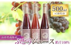 果樹園生まれの 果汁100%ぶどうジュース 「高級ぶどう ＋ デラウェア」 2種 各500ml 計3本セット 『漆山果樹園』 山形県 南陽市 [1167]