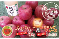 〈訳あり ちょっと規格外〉 完熟みつ入りふじりんご 約4kg ＆ ふじりんごストレートジュース 1本 セット 《令和7年12月中旬～発送》 【全国りんご選手権 銀賞】 『船中農園』 山形県 南陽市 [1404]