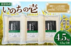 山形県産 特別栽培米 いのちの壱1.5kg×3袋 『(株)黒澤ファーム』 山形県 南陽市 [1782]