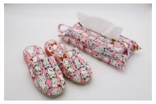 【Mサイズ・ピンク】かわいい猫柄のスリッパ♪　にゃんセット（スリッパ1足、ティッシュカバー1枚セット）						