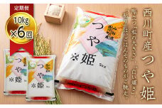 FYN9-875 【定期便6回】山形県 西川町産 無洗米 つや姫 10kg×6回 米 精米 米 こめ つやひめ 甘み ブランド米 旨み 白米 節水 時短 月山