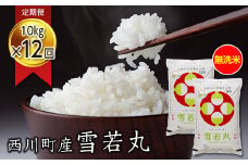 FYN9-880 【定期便12回】山形県 西川町産 無洗米 雪若丸 10kg(5kg×2)×12回 米 精米 米 こめ ゆきわかまる 甘み ブランド米 旨み 白米 節水 時短 月山