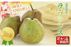 FYN9-597 《2025年先行予約》ご家庭用 山形県産西洋梨 ラ･フランス3kg 2025年11月上旬から順次発送 洋梨 洋なし ラフランス 秋果実 果物 くだもの フルーツ 訳あり 農業者 農家 支援 自宅 家庭 産地直送 山形県 西川町 月山