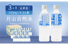 FYN9-729 【定期便】月山自然水500ml×24本×3ヶ月コース 天然水 国産 備蓄 防災 保存 ペットボトル ナチュラル 山形県 西川町