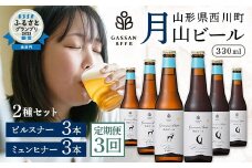 FYN9-717 【定期便3回】クラフトビール 月山ビール 2種バラエティセット（ピルスナー・ミュンヒナー） 地ビール こだわり お酒 山形県 西川町