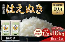 FYN2-026 【12回定期便・10月後半発送】令和7年産 新米 山形県産 はえぬき 10kg 2025年 お米 米 米米 ごはん ご飯 白米 国産 ブランド米 節水 時短 冷めてもおいしい贈答 ギフト 家庭用 自宅用 お取り寄せ 食品 山形県 西川町 月山 