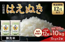 FYN2-030 【12回定期便・12月後半発送】令和7年産 新米 山形県産 はえぬき 10kg 2025年 お米 米 米米 ごはん ご飯 白米 国産 ブランド米 節水 時短 冷めてもおいしい贈答 ギフト 家庭用 自宅用 お取り寄せ 食品 山形県 西川町 月山 