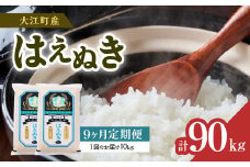 《9ヶ月定期便》大江町産 はえぬき 10kg(5kg×2袋)×9ヶ月(計90kg)【山形県産】 【001-T26】