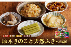 大江町柳川産 原木きのこ天然ふき水煮セット5種1080g(固形量） 【014-001】