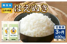 《3ヶ月定期便》【令和6年産米】山形県産 無洗米 はえぬき 10kg(5kg×2袋)×3ヶ月(計30kg)【山形県産 BG精米製法】【2024年産米】【036-T12】