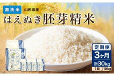 《3ヶ月定期便》【令和6年産米】 山形県産 無洗米 はえぬき 胚芽精米 10kg(2kg×5袋)【山形県産 BG精米製法】【2024年産米】【036-T27】