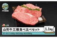 山形牛 三種食べ比べセット サーロインステーキ モモ カルビ 焼肉 ステーキ ja-gns3x1100