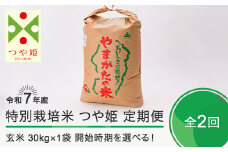 新米 米 令和7年産 【玄米2回定期便】 つや姫 30kg×2回 2025年12月・2026年3月発送 大石田町産 特別栽培米 玄米 ja-tsgxa30x2-tkk12to3