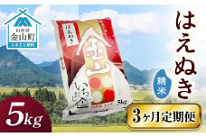 令和6年産 金山産米 はえぬき 【精米】（5kg）×3ヶ月  計15kg 定期便 米 お米 白米 ご飯 精米 ブランド米 送料無料 東北 山形 金山町  F4B-0534