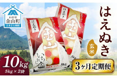 令和6年産《定期便》 金山産米 はえぬき【玄米】（5kg×2袋）×3ヶ月計30kg 定期便 3ヶ月 米 お米 ご飯 玄米 ブランド米 送料無料 東北 山形 金山町 F4B-0523