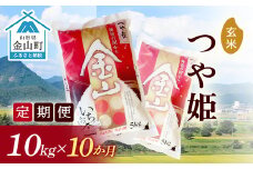 《定期便》金山産米「つや姫【玄米】」10kg×10ヶ月 計100kg 10ヶ月 米 お米 白米 ご飯 玄米 ブランド米 つや姫 送料無料 東北 山形 金山町 F4B-0502