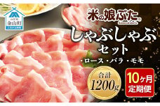 【定期便】「米の娘ぶた」しゃぶしゃぶセット(ロース300g・バラ300g・もも600g）計1200g×10ヶ月 豚肉 ブランド豚 高級 新鮮 冷凍 東北 山形 金山町 F4B-0224