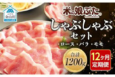 【定期便】「米の娘ぶた」しゃぶしゃぶセット(ロース300g・バラ300g・もも600g）計1200g×12ヶ月 豚肉 ブランド豚 高級 新鮮 冷凍 東北 山形 金山町 F4B-0225
