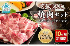 【定期便】「米の娘ぶた」焼肉セット(ロース300g・バラ300g・もも600g）計1200g×10ヶ月 豚肉 ブランド豚 高級 新鮮 冷凍 焼き肉 東北 山形 金山町 F4B-0229